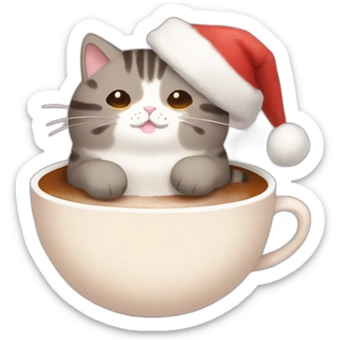 A cat pusheen with a Santa hat and a hot cocoe sticker