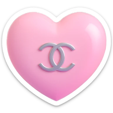 Remove the diamond accent, keep only the glossy white heart with a soft pink glow and silver Chanel logo, elegant, white and silver color scheme, 3D emoji style, keep the background transparent except for the glow. sticker
