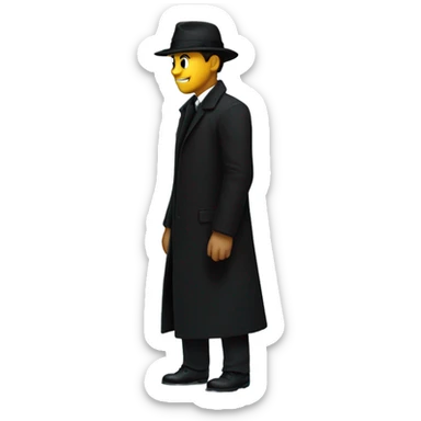 Mysterious Noir style image of a shadowy man in a black coat tipping his hat sticker