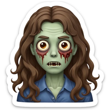 Make a zombie emoji with wavy hair castanho,long hair sticker