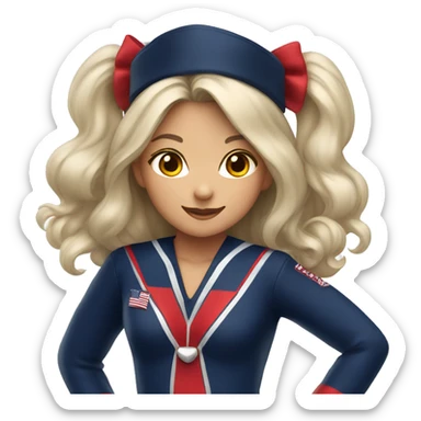 cheer girl with navy red and silver uniform and bow sticker