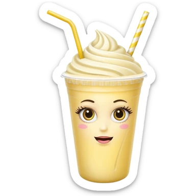 banana milkshake in a take-out cup with glassess and long lashes sticker
