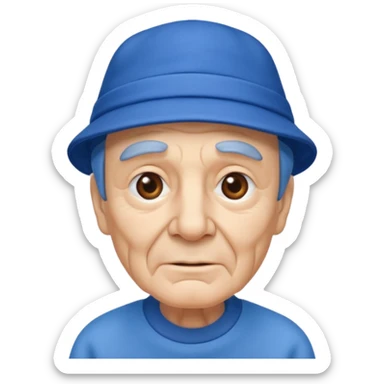 elderly man with blue hat sticker