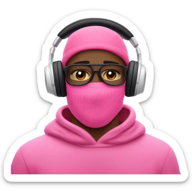 guy in pink balaclava listening to music on headphones AirPods Max  sticker