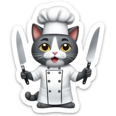 chef cat with knives sticker