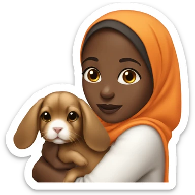 Black Muslim girl holding her cute orange holland lop sticker