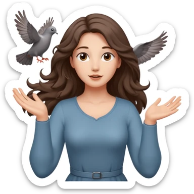 woman open arms looking at a flying pigeon sticker