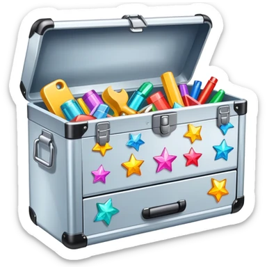 Toolbox with colorful stickers and sparkles sticker