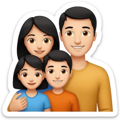 A family of a man, a woman and a boy, slightly tanned, having black hair sticker
