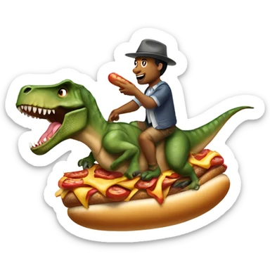Dinosaur riding an biggg hot dawg sticker