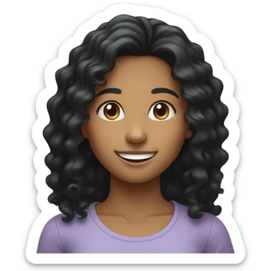 smiling girl with long hair with curly black hair  sticker