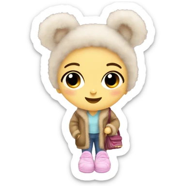 girl in fluffy animal slippers and cross body bag sticker