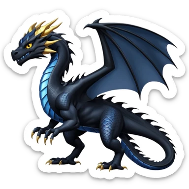 Darkstalker the NightWing dragon from Wings of Fire, large black dragon with silver scales, piercing eyes, mysterious and powerful, dramatic pose sticker