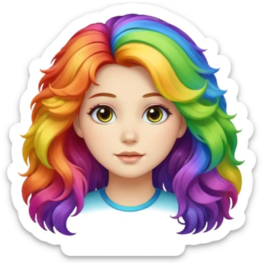 Young woman, fluffy voluminous hair in rainbow colors sticker