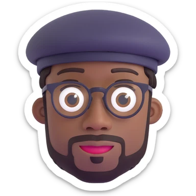 black man with glasses, Soul movie inspired, expressive face, wearing a hat sticker