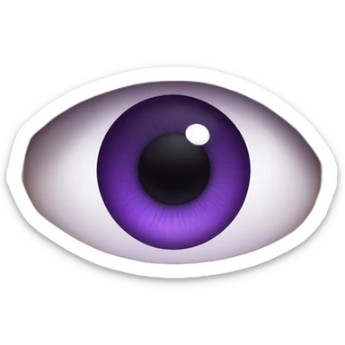 a very powerful male eye with a violet iris showing serious emotion and a white sclera sticker