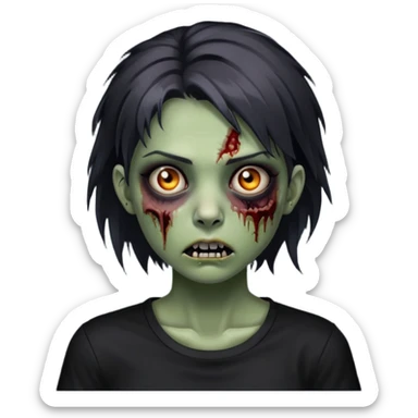 zombie girl with a wolfcut and black shirt and has dark circles under the eyes  sticker