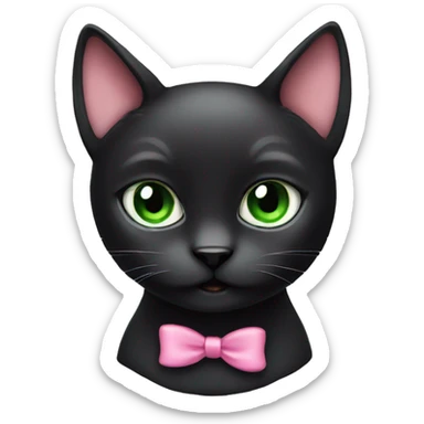 black cat with green eyes pink bow sticker
