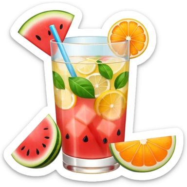 summer cocktail with lemon, watermelon, orange sticker