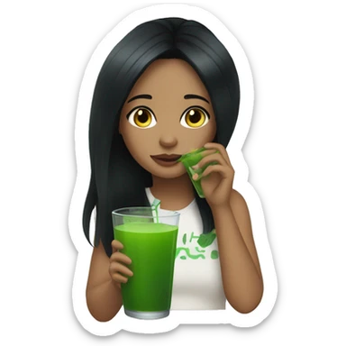 Girl with a black hair drinking green juice  sticker