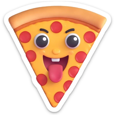 a pizza slice with pepperoni arranged as eyes and a mouth, cheerful expression sticker