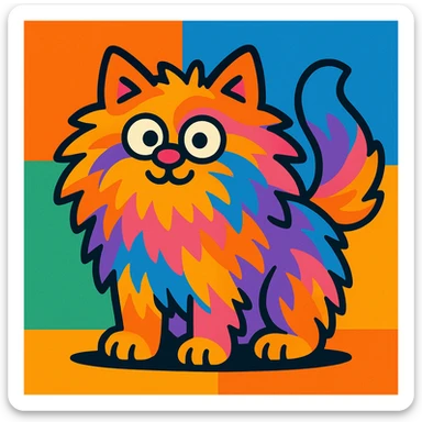 fluffy, vibrant colors, cartoon style sticker