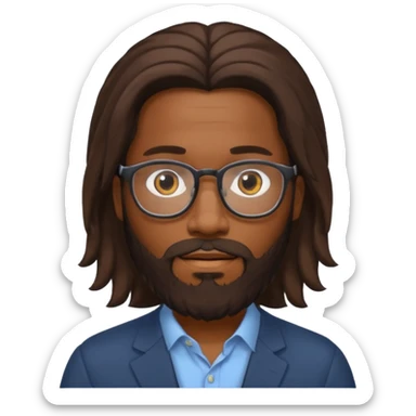bearded long haired black man with eyeglasses no body sticker