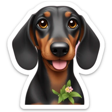 Dachshound with flowers sticker