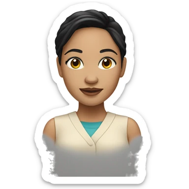 Light skin girl with black hair wearing black hearing aids  sticker