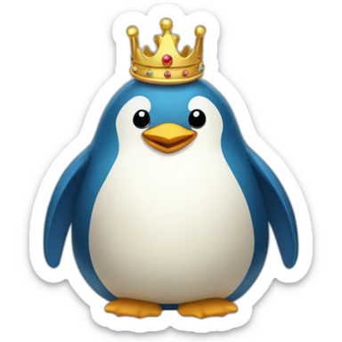 kawaï blue pudgy penguin wearing a golden crown sticker