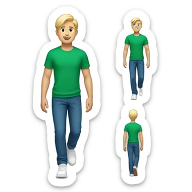 Walking boy with green shirt blue pants and white shoes blonde hair sticker