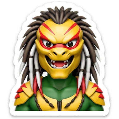 smiling predator from movie predator with rasta sticker