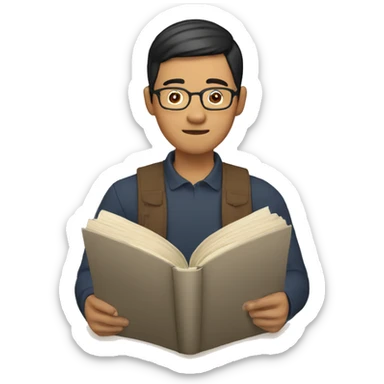 Asain man reading a  book sticker