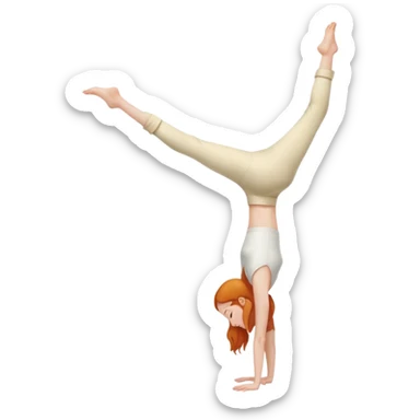 Ginger Girl side view handstand two straight legs together in cream pants sticker