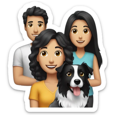 Family  man, long black hair woman and small black border collie sticker
