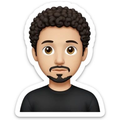 tech bro with dark, short-ish curly hair, dark eyes, and goatee on chin. And black shirt with no color on it. redo. No beard. Goatee only. sticker