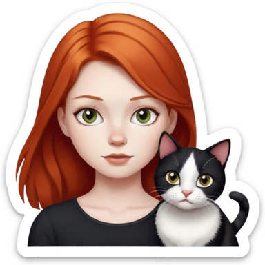 red headed girl with black and white cat  sticker