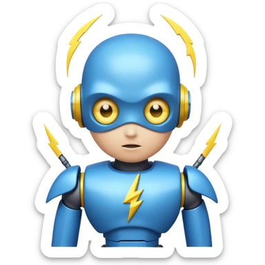 Small round cyber character with a glowing neon-blue C on its chest, big cute robot eyes, and a tiny yellow lightning bolt on its head sticker