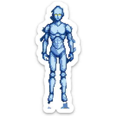 Digital body scan with blue grid overlay, medical technology, full human figure sticker