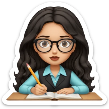 a pretty tan bratz girl with black wavy long hair studying sticker