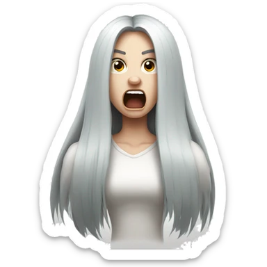 Angry pale girl with very long black hair  sticker
