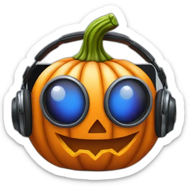 halloween pumpkin with headphones on sitting in front of a laptop sticker
