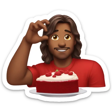 guy in red shirt likes red velvet cake long hair sticker