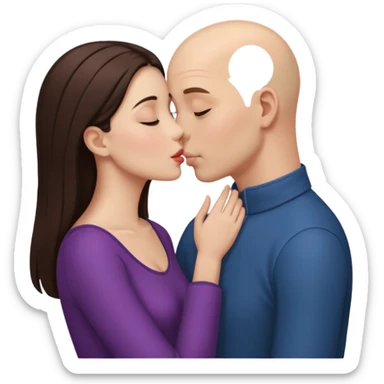 Tall Bald boy kissing a brunette girl  sticker
