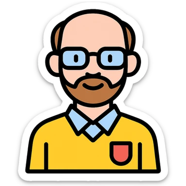profesor con cabello muy corto, con ligeras entradas, barba muy fina y gafas, piel rosada sticker