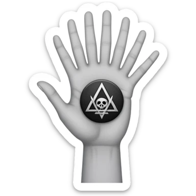light grey hand with a black occult symbol on the palm and wrist slit sticker