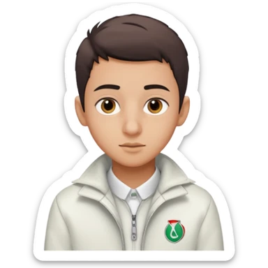 algerian teenage boy with very short gradient hair, brown eyes and long lashes, big nose and he is wear a white jacket sticker