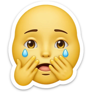 yellow emoji face with hand covering mouth and tears sticker