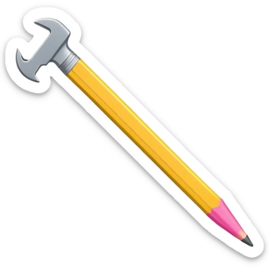 A flat-style illustration of a pencil and a wrench. The pencil is yellow with a pink eraser, and the metallic gray wrench. Clean, modern cartoon style with simple shapes, white background, iOS emoji aesthetic. sticker