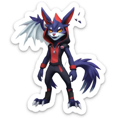Cool Anthro Dark Absol-Noivern-Quilava-Litten-Pokémon with edgy stripes hoodie spiked collar punk Full Body sticker